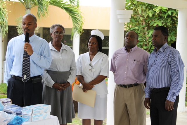 (l-r) Gary Pemberton, Hospital Administrator at the Alexandra Hospital, Nurse Manager of the Flamboyant Nursing Home, Ena Sutton, Head Nurse at the Alexandra Hospital, Matron Aldris Pemberton-Dias, Medical Chief of Staff John Essien and Assistant Hospital Administrator Johnson Morton.
